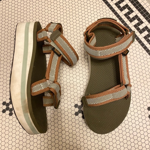 Teva Women's Flatform Mesh Sandals - Dark Olive/Sea Foam size 6 - Picture 3 of 8